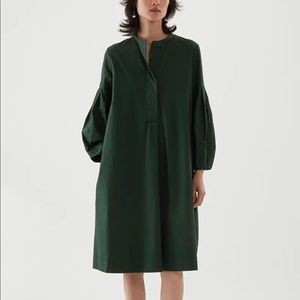 COS NWT Forest Green Pleated Shirt Dress